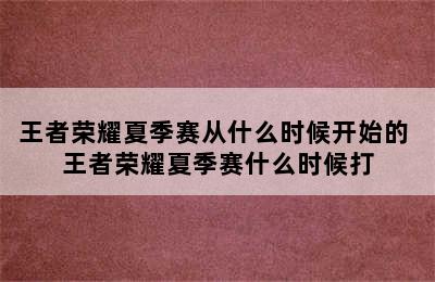 王者荣耀夏季赛从什么时候开始的 王者荣耀夏季赛什么时候打